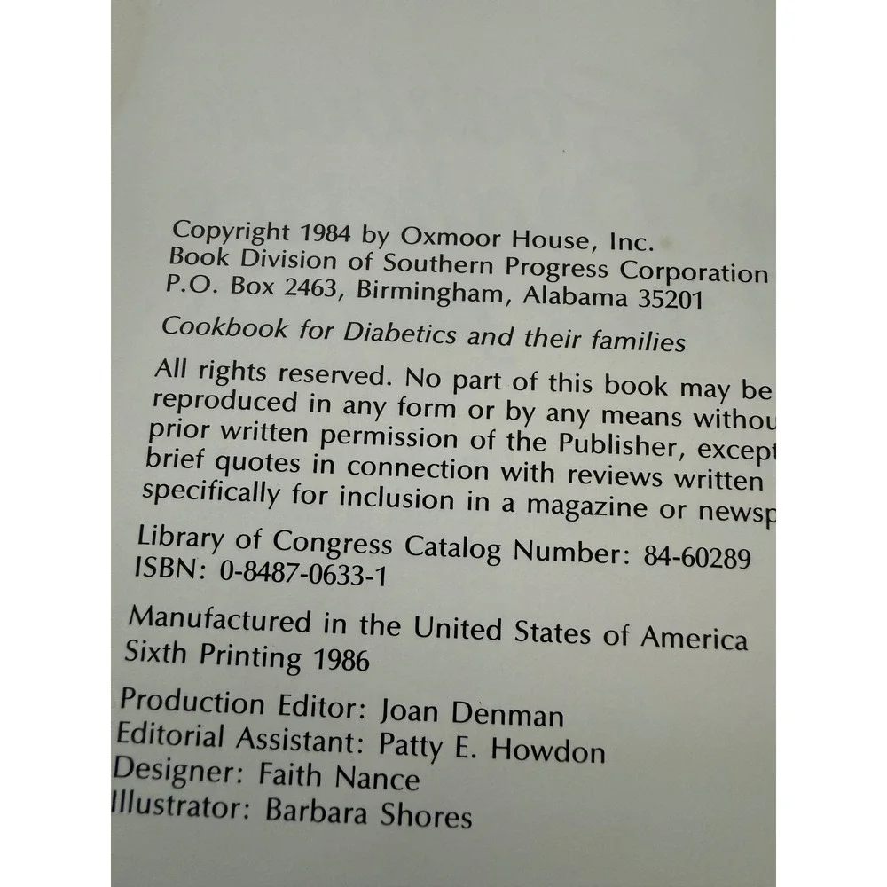 Cookbook for Diabetics and Their Families 1984 Oxmoor House Vintage Spiral Bound
